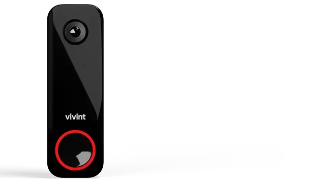 A black Vivint doorbell camera with a glowing red LED ring around the button.